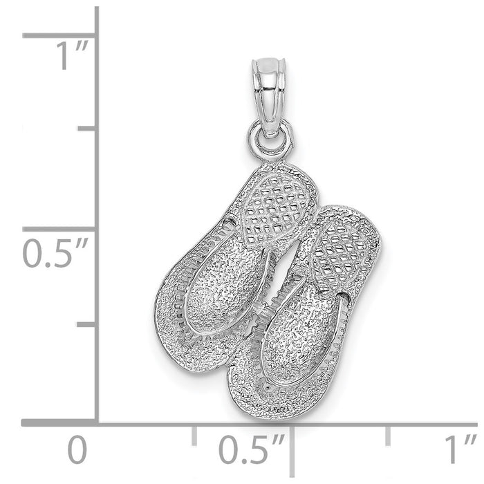 Million Charms 14K White Gold Themed Large Textured Strap Double Flip-Flop Charm