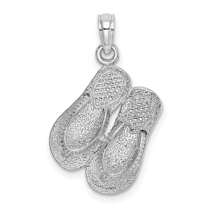Million Charms 14K White Gold Themed Large Textured Strap Double Flip-Flop Charm