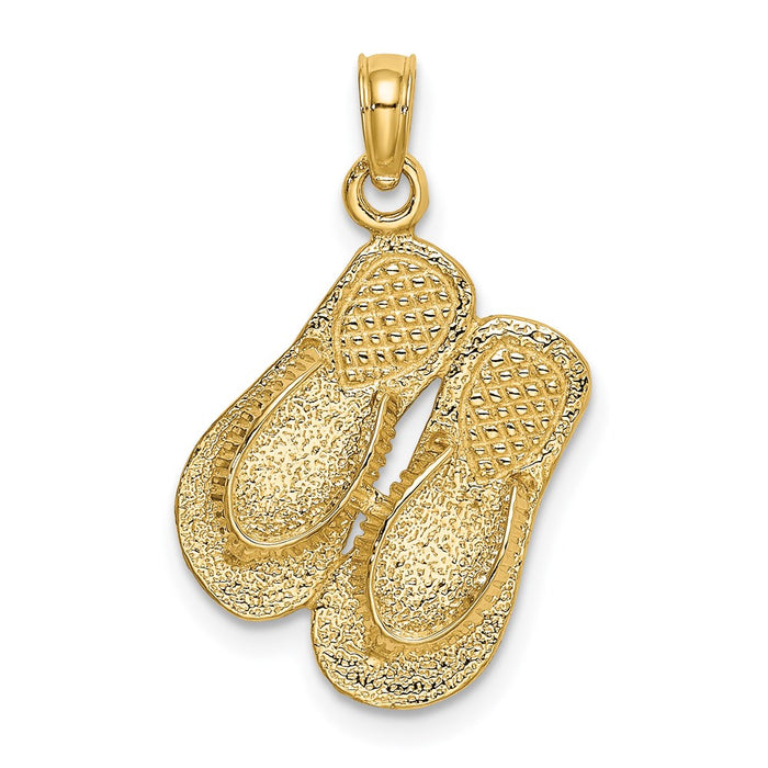 Million Charms 14K Yellow Gold Themed Large Textured Strap Double Flip-Flop Charm