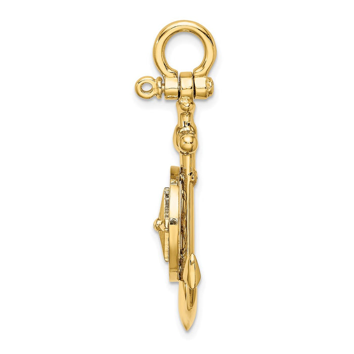 Million Charms 14K Yellow Gold Themed 3-D Small Nautical Anchor With Nautical Compass Charm