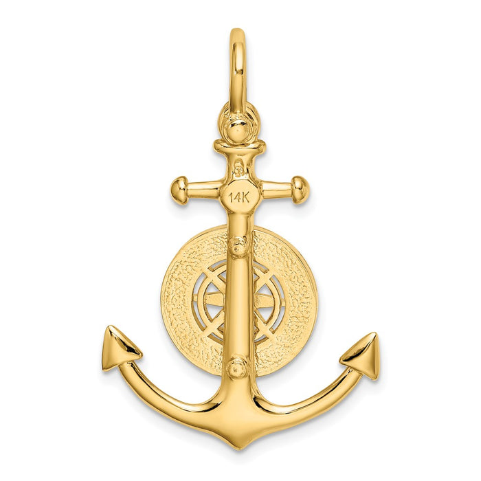 Million Charms 14K Yellow Gold Themed 3-D Small Nautical Anchor With Nautical Compass Charm