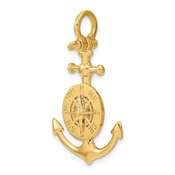 Million Charms 14K Yellow Gold Themed 3-D Small Nautical Anchor With Nautical Compass Charm