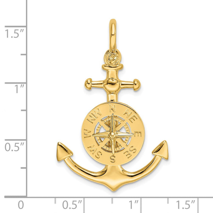 Million Charms 14K Yellow Gold Themed 3-D Small Nautical Anchor With Nautical Compass Charm