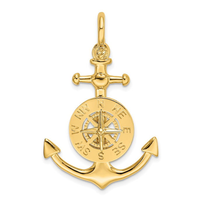 Million Charms 14K Yellow Gold Themed 3-D Small Nautical Anchor With Nautical Compass Charm