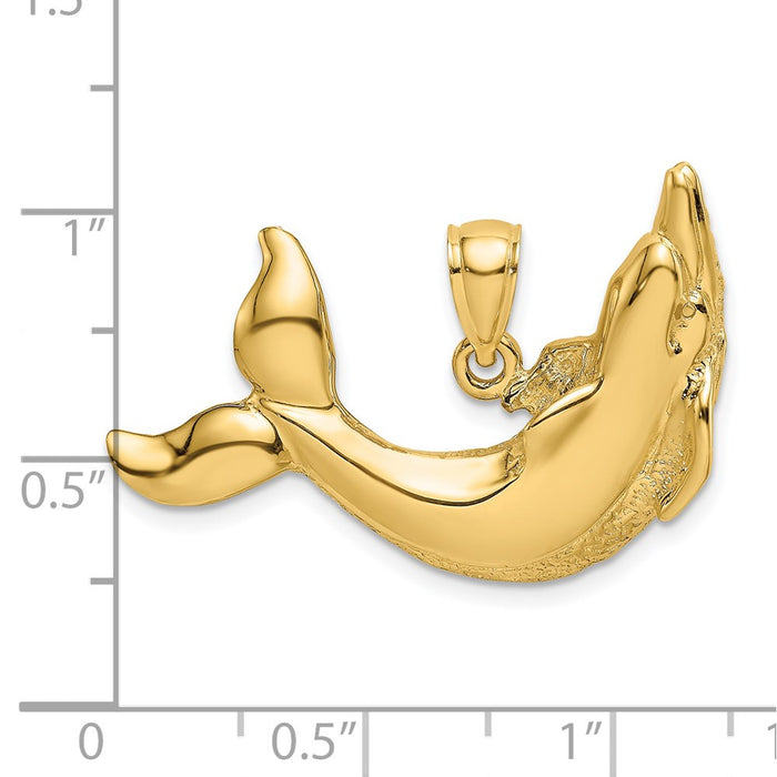 Million Charms 14K Yellow Gold Themed Polished Textured Dolphin Charm