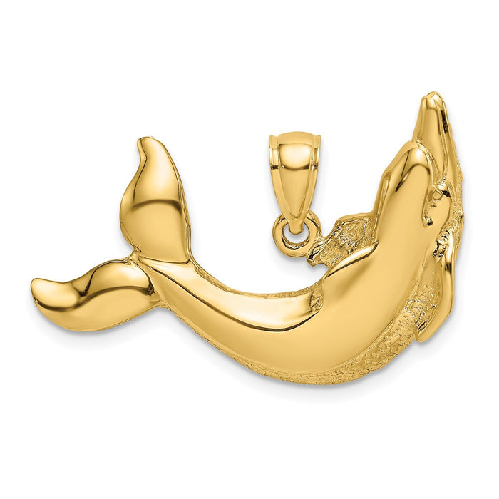 Million Charms 14K Yellow Gold Themed Polished Textured Dolphin Charm