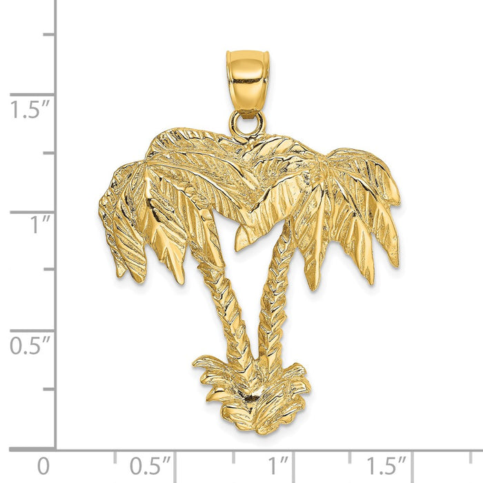 Million Charms 14K Yellow Gold Themed 2-D Double Palm Trees Charm