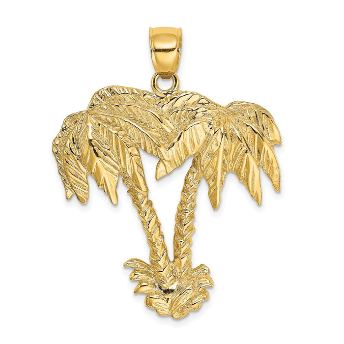 Million Charms 14K Yellow Gold Themed 2-D Double Palm Trees Charm