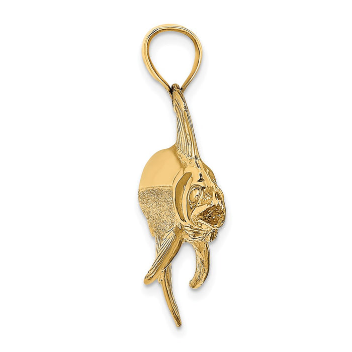 Million Charms 14K Yellow Gold Themed 3-D Polished & Satin Swordfish Charm