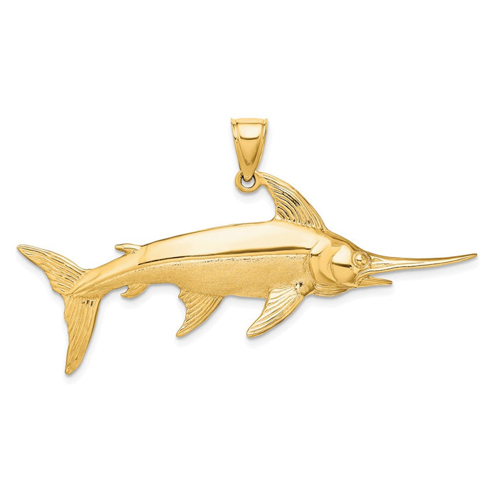 Million Charms 14K Yellow Gold Themed 3-D Polished & Satin Swordfish Charm