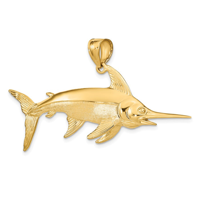 Million Charms 14K Yellow Gold Themed 3-D Polished & Satin Swordfish Charm