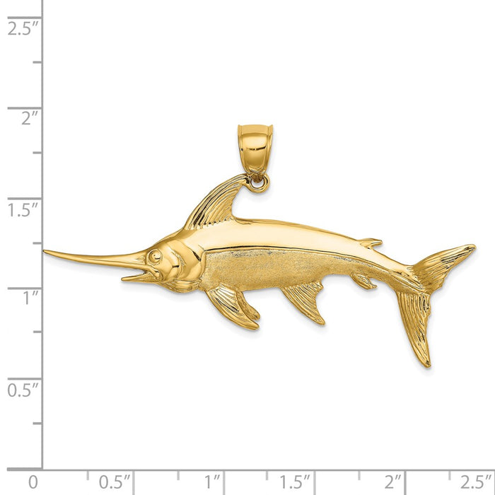 Million Charms 14K Yellow Gold Themed 3-D Polished & Satin Swordfish Charm