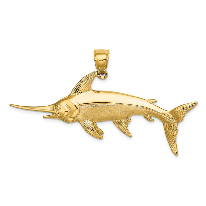 Million Charms 14K Yellow Gold Themed 3-D Polished & Satin Swordfish Charm