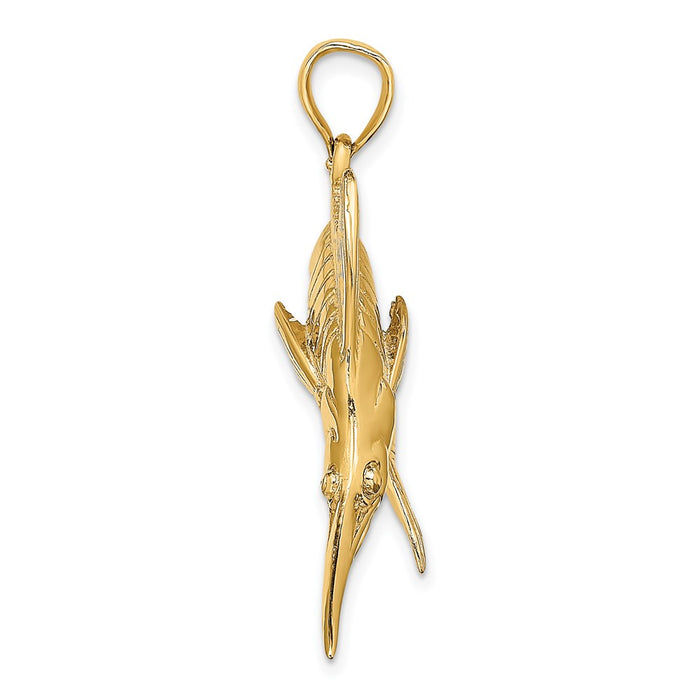 Million Charms 14K Yellow Gold Themed 3-D Polished & Satin Blue Marlin Charm