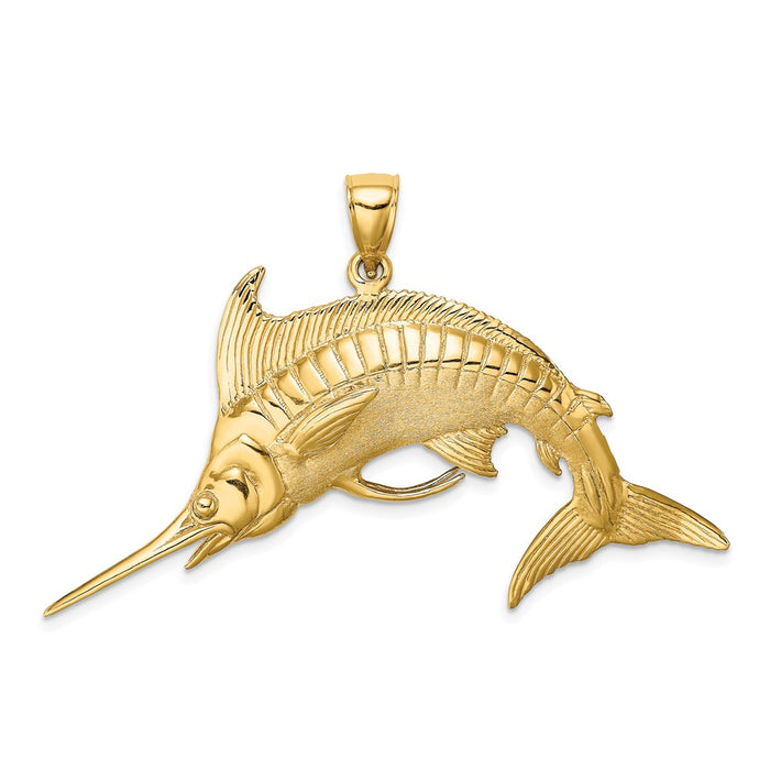 Million Charms 14K Yellow Gold Themed 3-D Polished & Satin Blue Marlin Charm