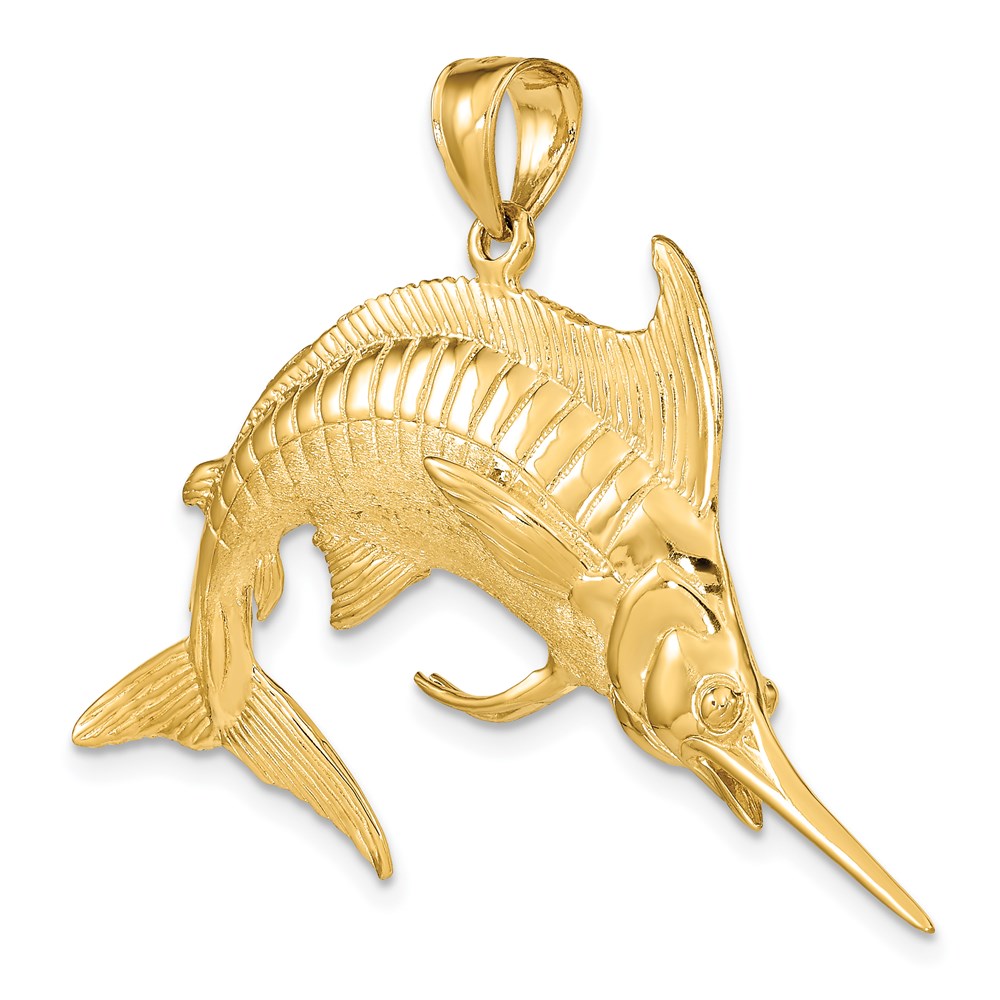 Million Charms 14K Yellow Gold Themed 3-D Polished & Satin Blue Marlin Charm