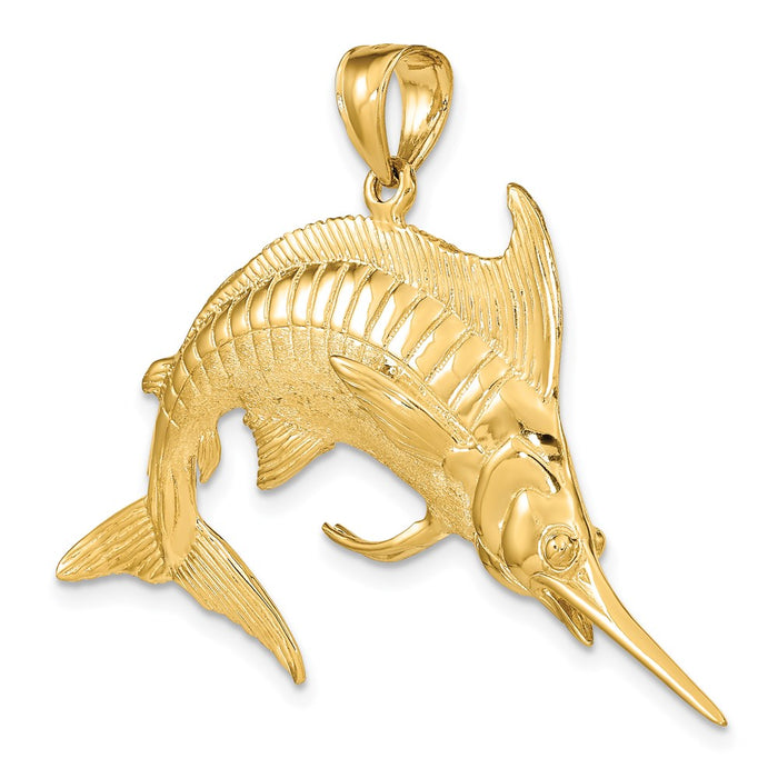 Million Charms 14K Yellow Gold Themed 3-D Polished & Satin Blue Marlin Charm