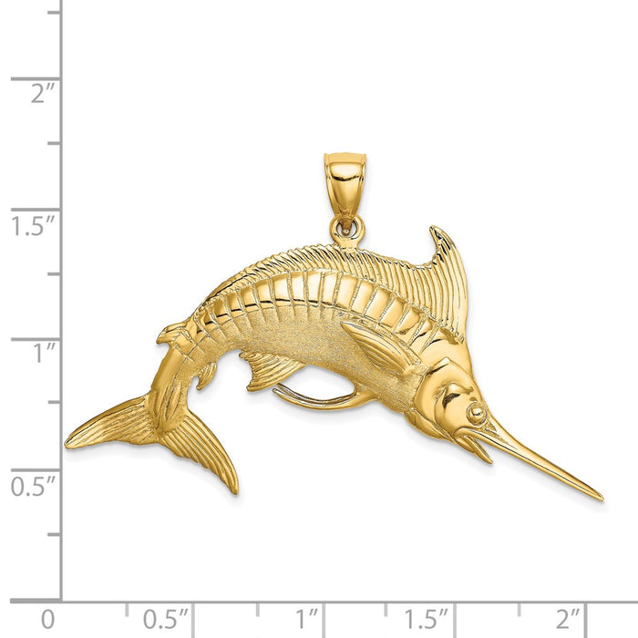 Million Charms 14K Yellow Gold Themed 3-D Polished & Satin Blue Marlin Charm