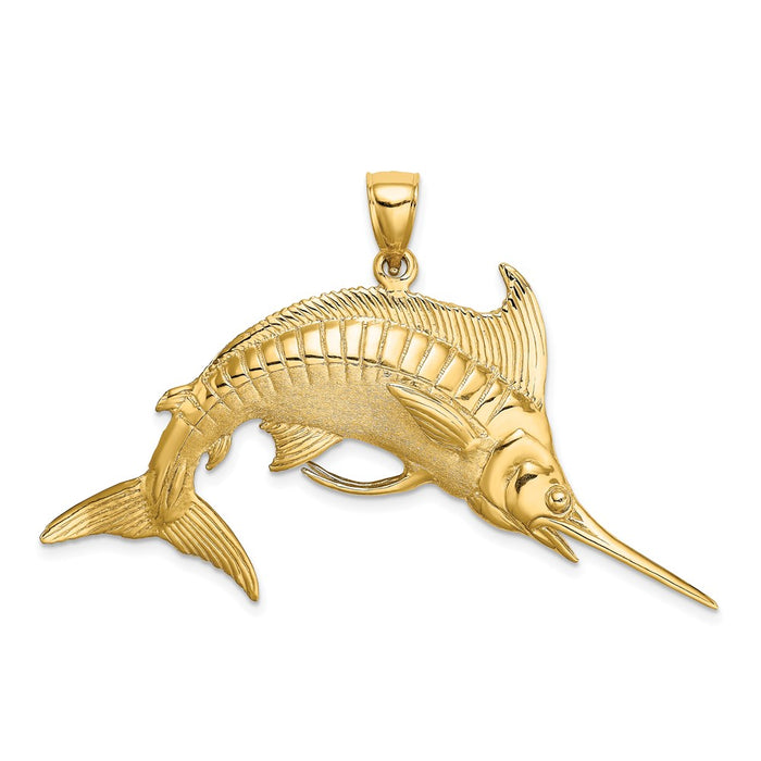 Million Charms 14K Yellow Gold Themed 3-D Polished & Satin Blue Marlin Charm