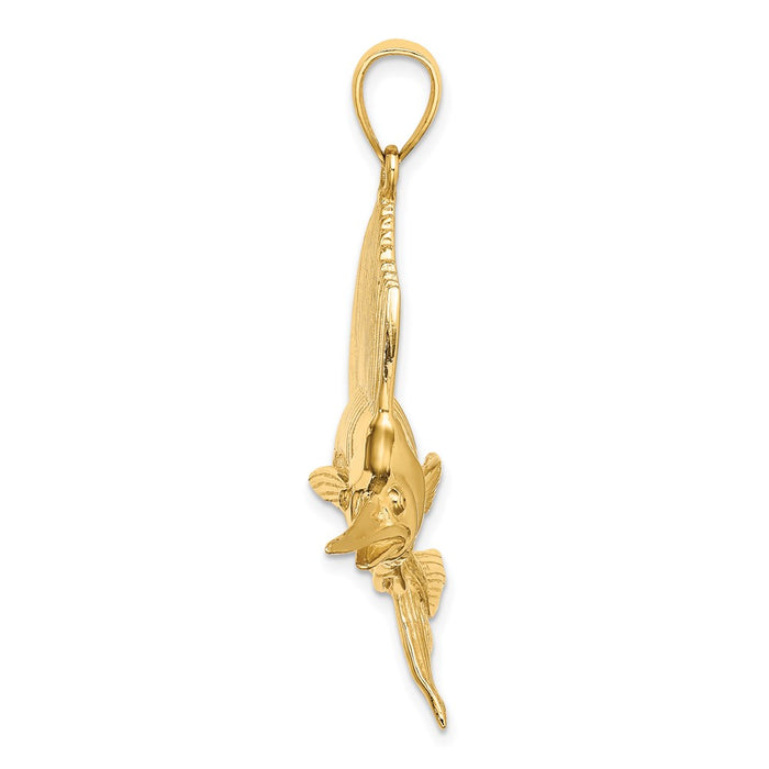 Million Charms 14K Yellow Gold Themed 3-D Polished & Satin Sailfish Charm
