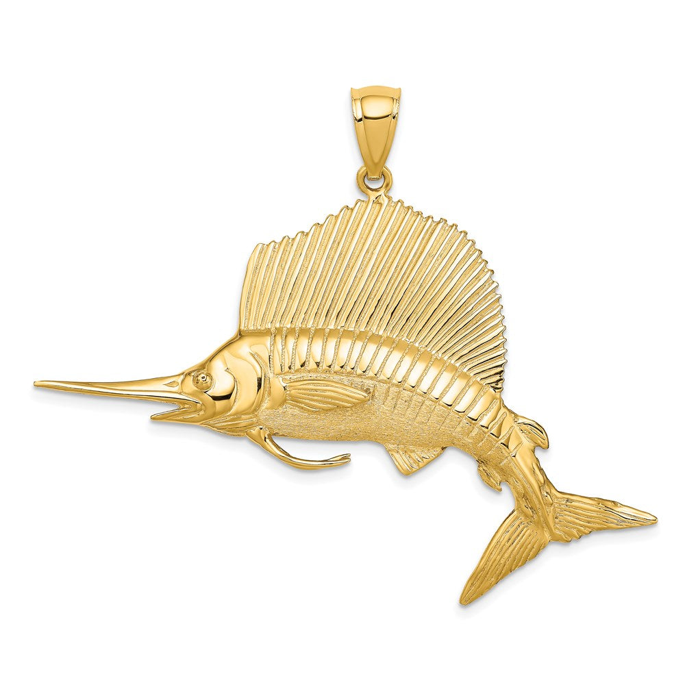 Million Charms 14K Yellow Gold Themed 3-D Polished & Satin Sailfish Charm