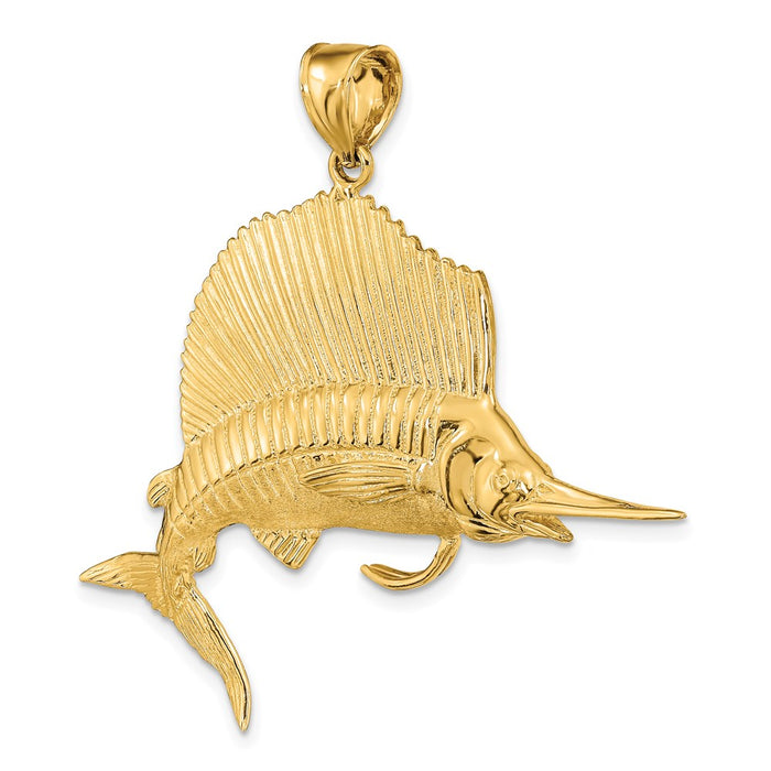 Million Charms 14K Yellow Gold Themed 3-D Polished & Satin Sailfish Charm
