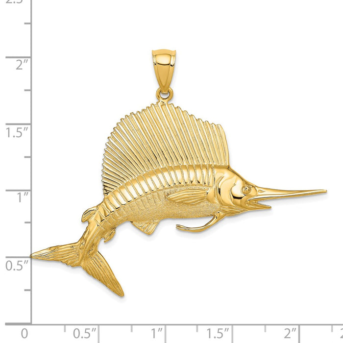 Million Charms 14K Yellow Gold Themed 3-D Polished & Satin Sailfish Charm