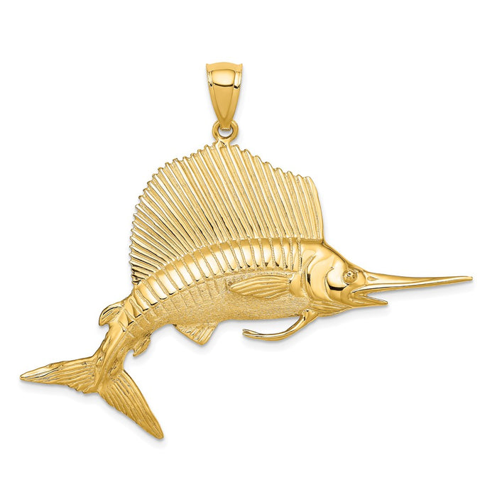 Million Charms 14K Yellow Gold Themed 3-D Polished & Satin Sailfish Charm