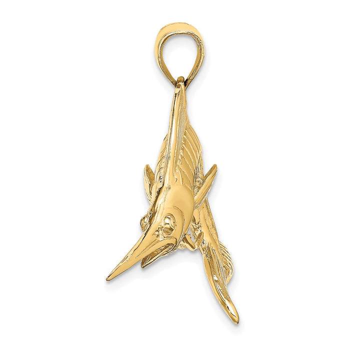 Million Charms 14K Yellow Gold Themed 3-D Polished Satin White Marlin Charm