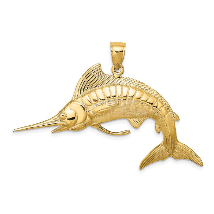 Million Charms 14K Yellow Gold Themed 3-D Polished Satin White Marlin Charm