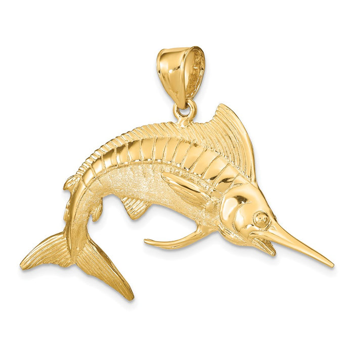 Million Charms 14K Yellow Gold Themed 3-D Polished Satin White Marlin Charm