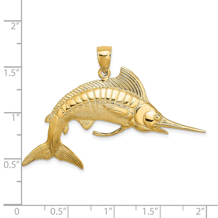 Million Charms 14K Yellow Gold Themed 3-D Polished Satin White Marlin Charm