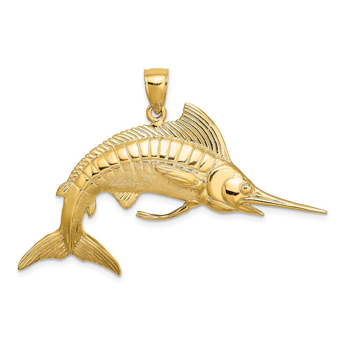 Million Charms 14K Yellow Gold Themed 3-D Polished Satin White Marlin Charm
