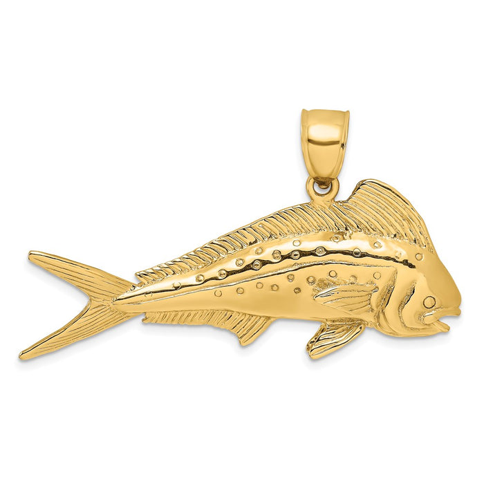 Million Charms 14K Yellow Gold Themed 3-D Female Dorado (Mahi-Mahi) Charm