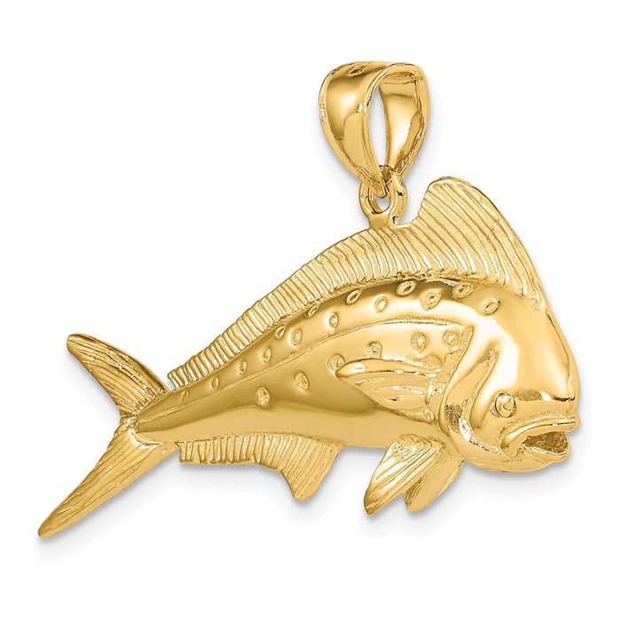 Million Charms 14K Yellow Gold Themed 3-D Female Dorado (Mahi-Mahi) Charm