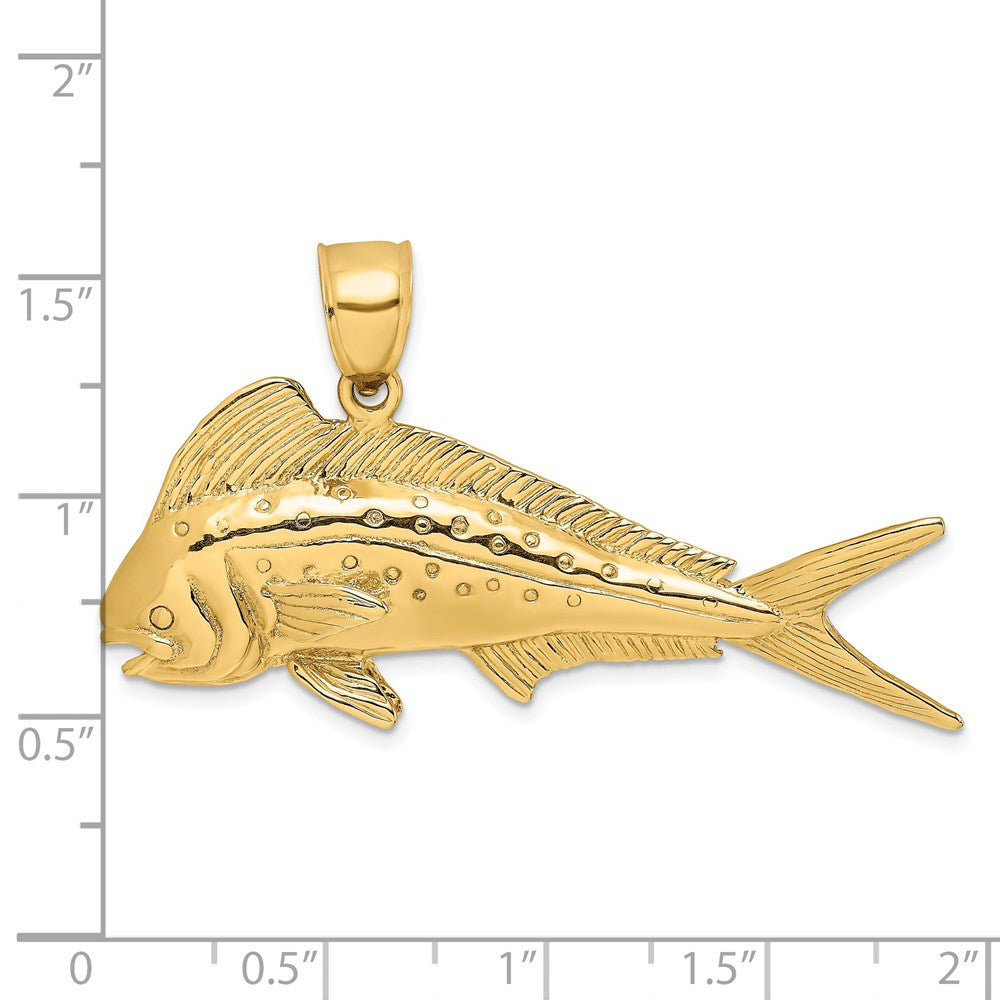 Million Charms 14K Yellow Gold Themed 3-D Female Dorado (Mahi-Mahi) Charm
