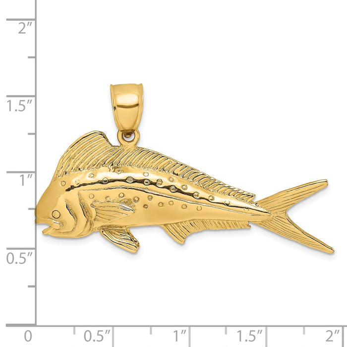 Million Charms 14K Yellow Gold Themed 3-D Female Dorado (Mahi-Mahi) Charm