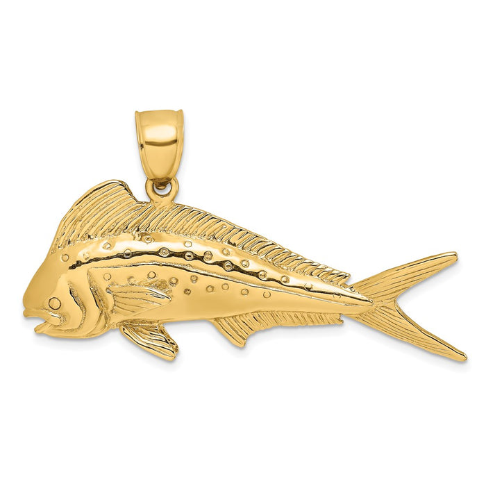 Million Charms 14K Yellow Gold Themed 3-D Female Dorado (Mahi-Mahi) Charm