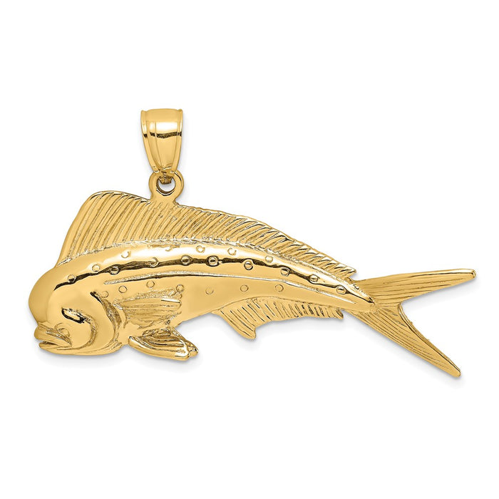 Million Charms 14K Yellow Gold Themed 3-D Male Dorado (Mahi-Mahi) Charm