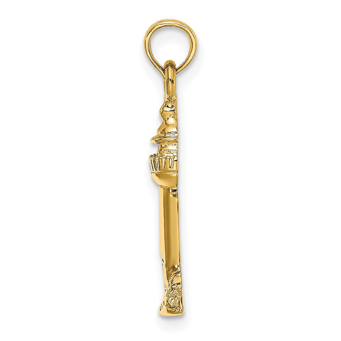 Million Charms 14K Yellow Gold Themed 2-D Polished & Textured Lighthouse Charm