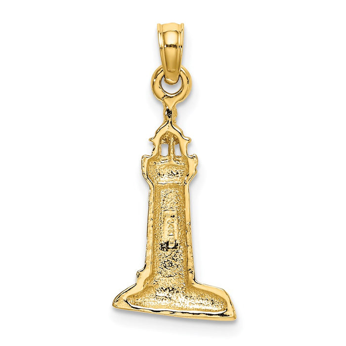 Million Charms 14K Yellow Gold Themed 2-D Polished & Textured Lighthouse Charm