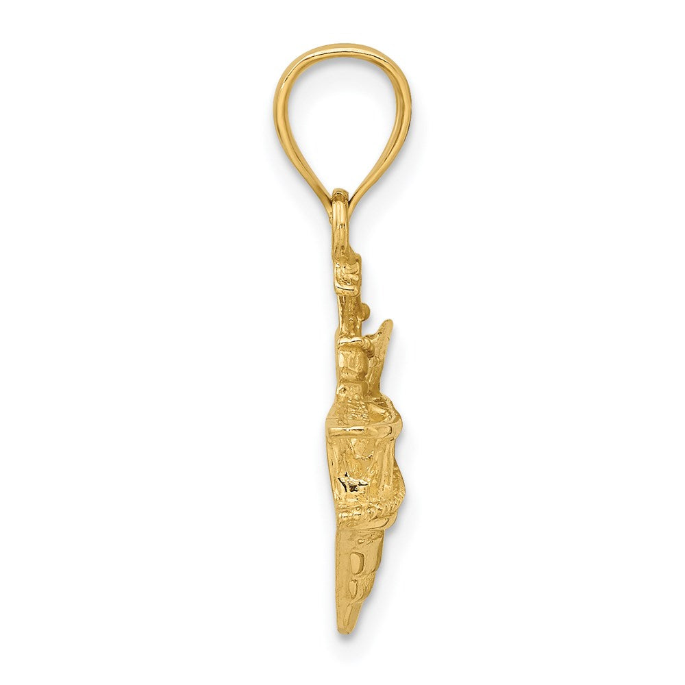 Million Charms 14K Yellow Gold Themed 2-D Fishing Boat Charm