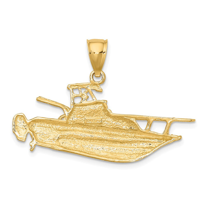 Million Charms 14K Yellow Gold Themed 2-D Fishing Boat Charm