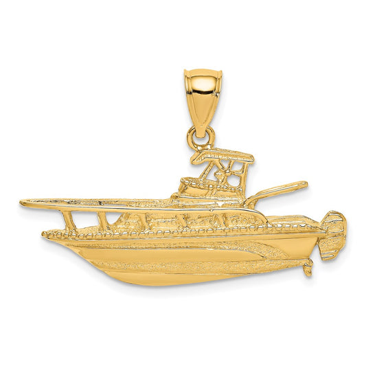 Million Charms 14K Yellow Gold Themed 2-D Fishing Boat Charm