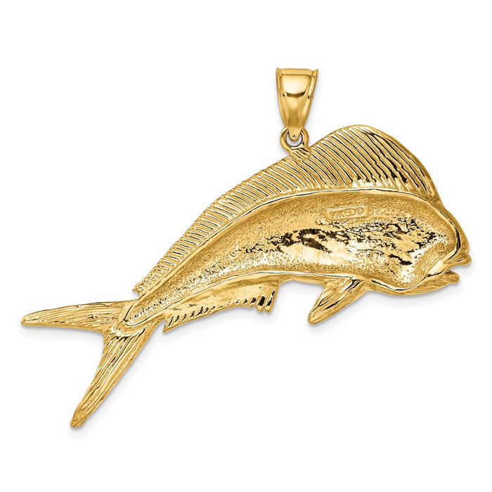 Million Charms 14K Yellow Gold Themed 2-D Female Dorado (Mahi-Mahi) Charm