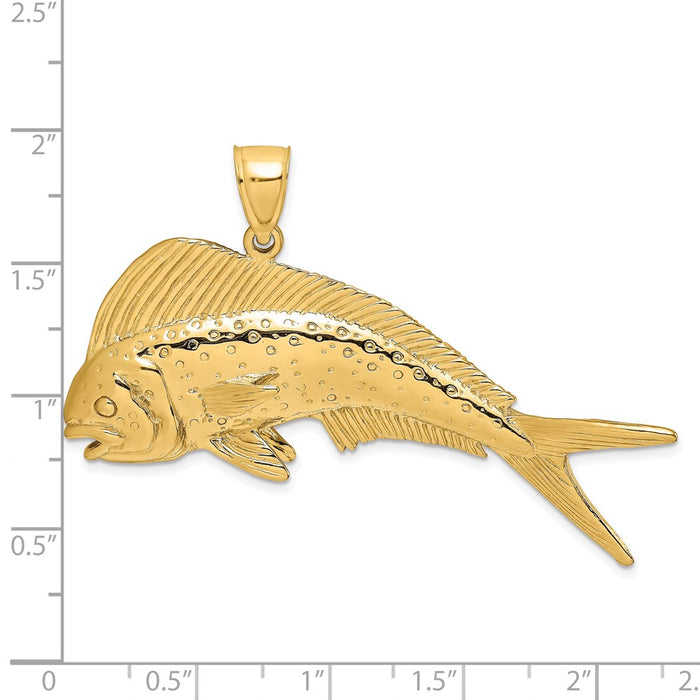 Million Charms 14K Yellow Gold Themed 2-D Female Dorado (Mahi-Mahi) Charm