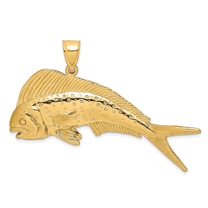 Million Charms 14K Yellow Gold Themed 2-D Female Dorado (Mahi-Mahi) Charm