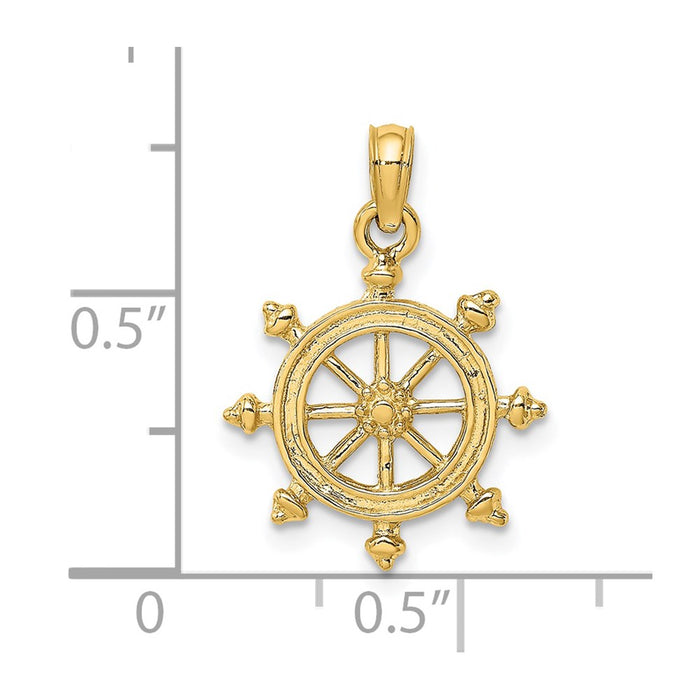 Million Charms 14K Yellow Gold Themed 2-D Engraved Ship Wheel Charm