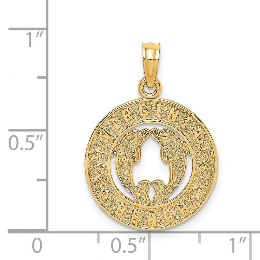 Million Charms 14K Yellow Gold Themed Virginia Beach Dolphins In Center Charm