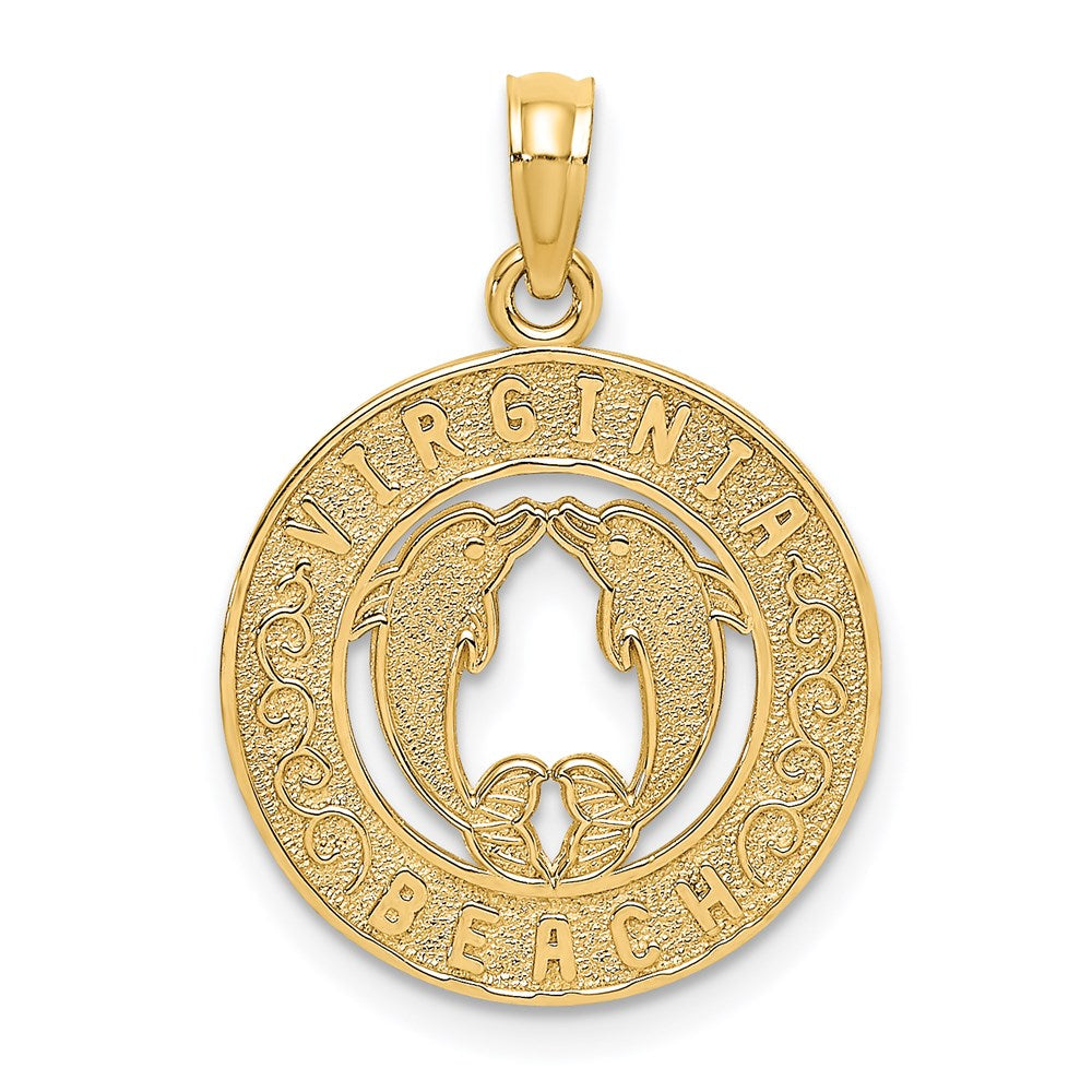Million Charms 14K Yellow Gold Themed Virginia Beach Dolphins In Center Charm